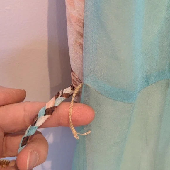 charlie jade Silk Turquoise Teal Brown Animal Print Belt Maxi Dress Size Small - Picture 10 of 11